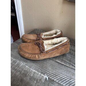 UGG Women's Slippers Moccasins Woven US Size 7 Chestnut Sheepskin Fur Lined